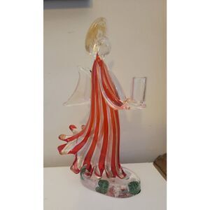 Murano Italy Red Art Glass  Angel Candle Holder 9" Tall